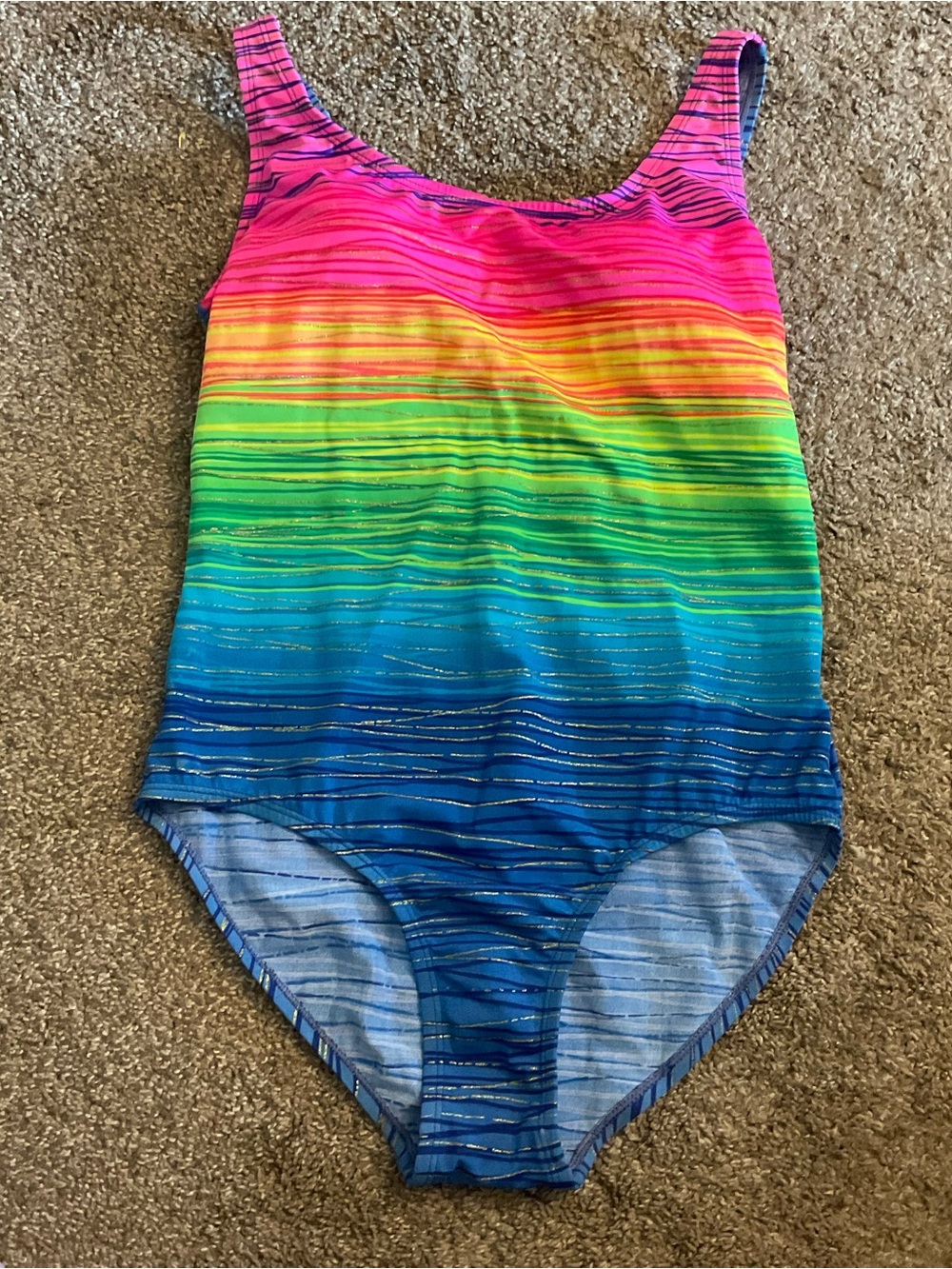 Vintage Kathy Ireland Rainbow Stripe Tank Swimsuit 18W NWT